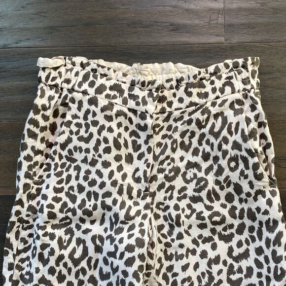 J. Crew Linen Blend Leopard Highwaisted Crop Pant Womens Size 6 Paperbag Waist - Picture 2 of 6